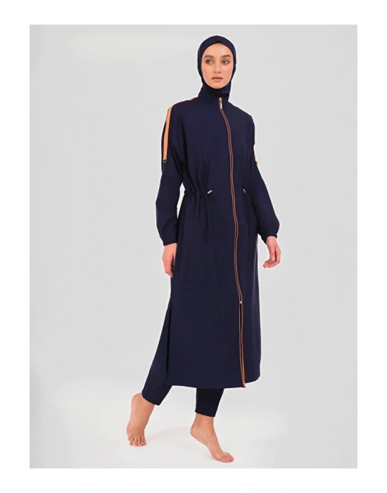 Biyeli Oversize Uzun Tesettür Mayo Lacivert DLX-24507