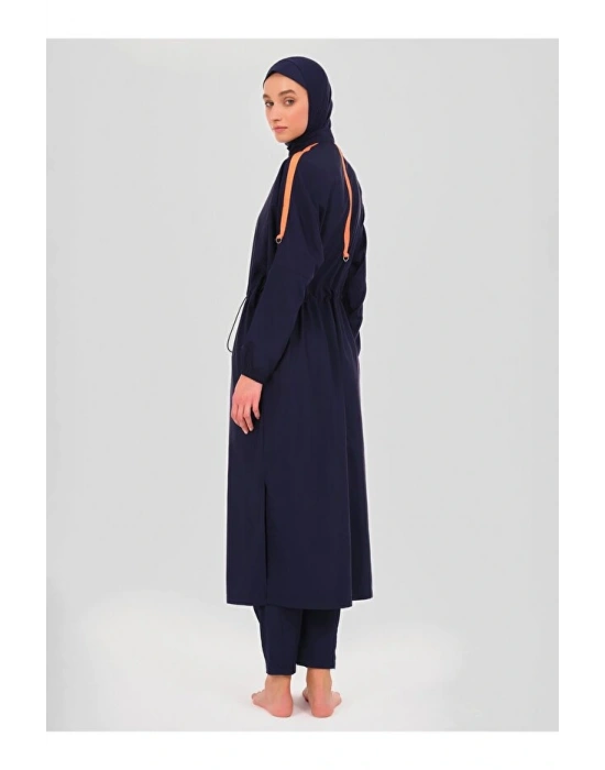 Biyeli Oversize Uzun Tesettür Mayo Lacivert DLX-24507