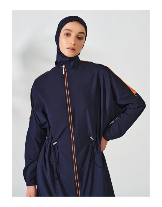 Biyeli Oversize Uzun Tesettür Mayo Lacivert DLX-24507