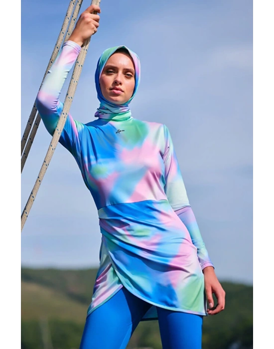 Desenli Anvelop Etek Detaylı Tesettür Mayo DLX-24617