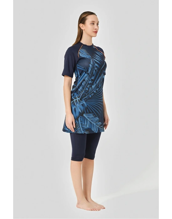 Desenli Reglan Yarım Kol Yarı Kapalı Mayo DLX-24708