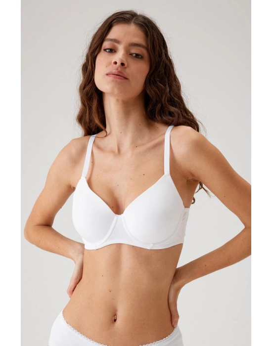 Barcelona Balenli Desteksiz Göğüsü Kavrayan Kalın Askılı Tek Micro Sütyen Beyaz 6104