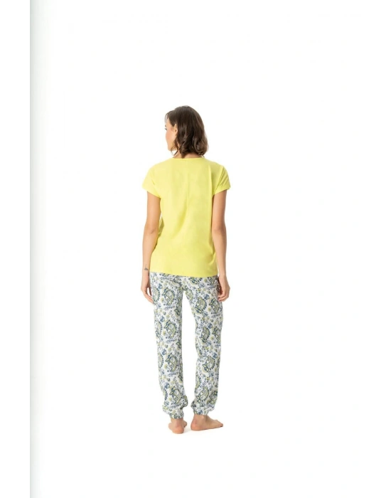 U.S. Polo Assn. Kadın Neon Sarı V Yaka Pijama Takımı 17018