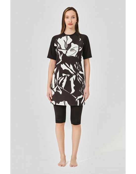 Patchwork Reglan Yarım Kol Yarı Kapalı Mayo DLX-24707