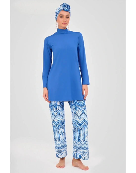 Su Desenli Pareolu 6 Parça Tesettür Mayo DLX-24605