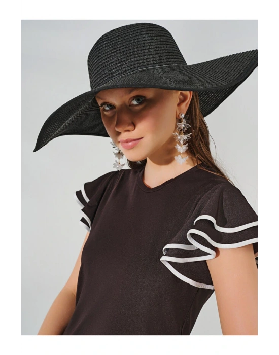 Valon Kol Siyah Yarı Kapalı Mayo DLX-24702