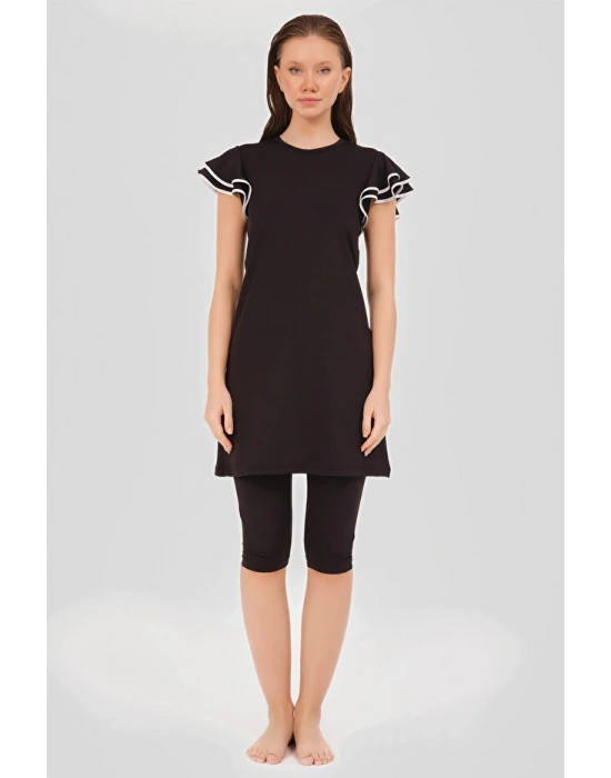 Valon Kol Siyah Yarı Kapalı Mayo DLX-24702