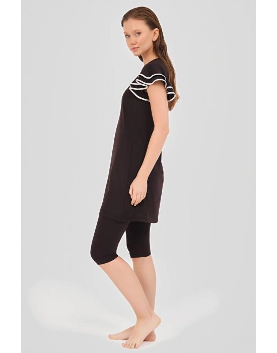 Valon Kol Siyah Yarı Kapalı Mayo DLX-24702