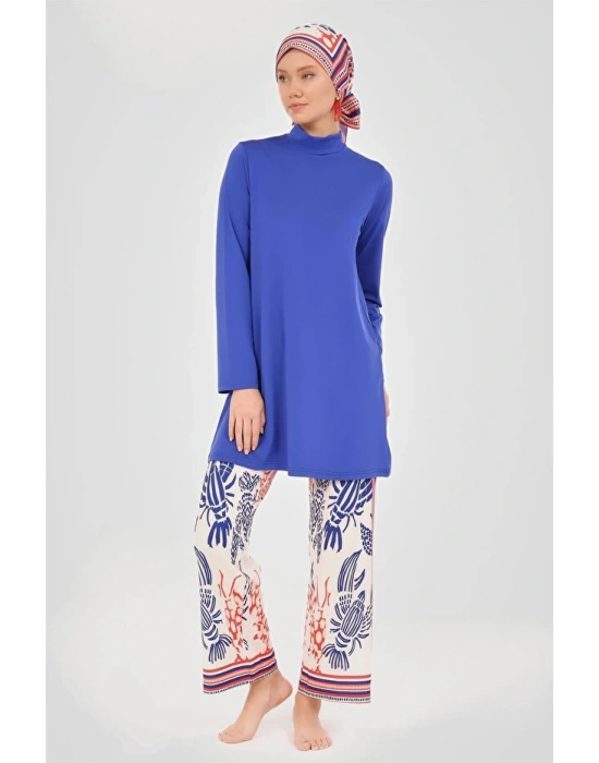 Yakamoz Desenli Tesettür Mayo DLX-24607