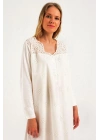 Kadın Ekru Lohusa Pamuklu Tesettür Gecelik 38110