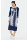 Kadın Lacivert Truvakar Kol Çizgili Marine Elbise