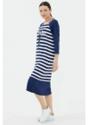 Kadın Lacivert Truvakar Kol Çizgili Marine Elbise