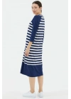 Kadın Lacivert Truvakar Kol Çizgili Marine Elbise