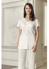 Kadın Ekru 3lü Sabahlık Pijama Takım-6304-1