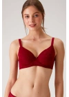 Kadın Bordo 6224 Balenli Desteksiz Dantelli Toparlayıcı Sütyen