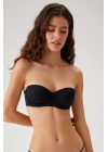 Kadın Siyah 6102 Versay Balenli Desteksiz Straplez Micro Sütyen (C CUP SEÇENEĞİYLE)