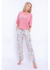 Never Lost Retro Pembe Bol Kesim Kadın Pijama Takımı