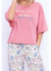 Never Lost Retro Pembe Bol Kesim Kadın Pijama Takımı