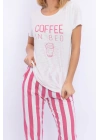 Coffee In Bed Krem Slim Fit Kadın Pijama Takımı