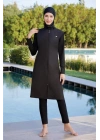 Kadın Siyah Tasarım Likralı Tam Kapalı Tesettür Mayo 1250