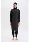 Kadın Siyah Tasarım Likralı Tam Kapalı Tesettür Mayo 1250