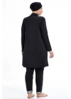 Siyah Likralı Tesettür Battal Beden Tam Kapalı Tesettür Mayo