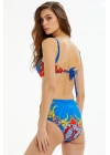 Saks Mavi Desenli Kaplı Bikini Takımı