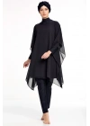 Siyah Pareo Tesettür Mayo Üzerine Tüllü 2022 Yeni Sezon