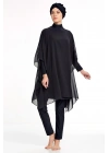 Siyah Pareo Tesettür Mayo Üzerine Tüllü 2022 Yeni Sezon