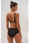 Siyah Ginger Balenli Ayarlanabilir Omuz Askılı Drape Yüksek Bel Bikini Takımı Toparlayıcı Kaplı