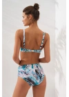 Mavi Ginger Karışık Desenli Göğüs Detaylı Toparlayıcı Bikini Takımı Yüksek Bel Balenli Askılı