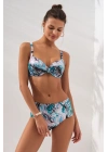 Mavi Ginger Karışık Desenli Göğüs Detaylı Toparlayıcı Bikini Takımı Yüksek Bel Balenli Askılı