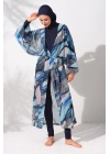 Kadın Mavi Desenli Kaftan Pareo 2c3t1n9m80