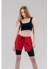 Kadın Kırmızı Taytlı Deniz ve Spor Şort
