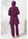 Uzunkollu Fermuarlı Paraşüt Tesettür Mayo Mor 231915