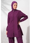 Uzunkollu Fermuarlı Paraşüt Tesettür Mayo Mor 231915