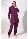 Uzunkollu Fermuarlı Paraşüt Tesettür Mayo Mor 231915