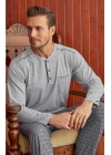 Erkek Gri Yarım Düğmeli Pijama Takım
