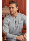 Erkek Gri Yarım Düğmeli Pijama Takım