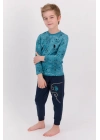 Koyu Petrol Erkek Çocuk Ribanalı Pijama Takımı