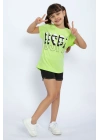 Lime Yeşili Kız Çocuk Şort Takım