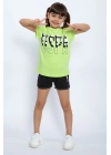 Lime Yeşili Kız Çocuk Şort Takım