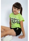Lime Yeşili Kız Çocuk Şort Takım