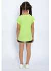 Lime Yeşili Kız Çocuk Şort Takım