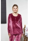 Kadın Pembe Kadife Uzun Kol Pijama Takım 21190