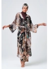 Amazon Kemerli Kaftan - Kimono - Pareo - Tesettür Pareosu Krep Kumaş - Üzeri