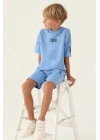 Lisanslı Indigo Pamuklu Erkek Çocuk Bermuda Takım