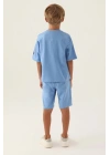 Lisanslı Indigo Pamuklu Erkek Çocuk Bermuda Takım