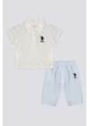 Erkek Bebek 2 Lı Kısa Kol T-shırt Takım - Krem Mavi