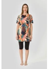 Üstü Desenli Yarım Kol Yarı Kapalı Mayo